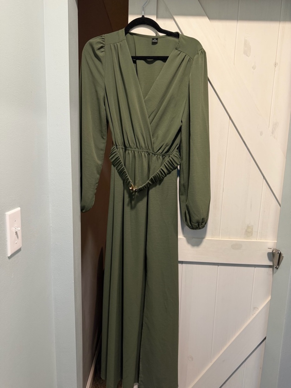 SHEIN Olive Wrap V-Neck Long Sleeve Maxi Dress